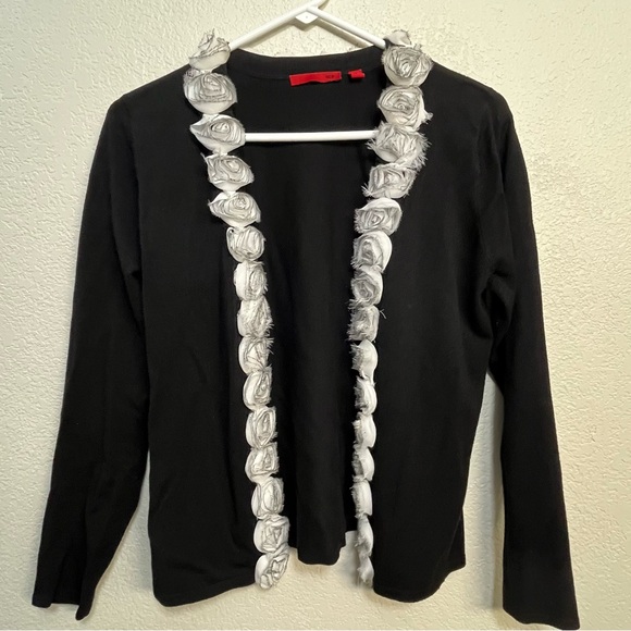 Red Black Rosette Cardigan Sweater - Picture 1 of 6